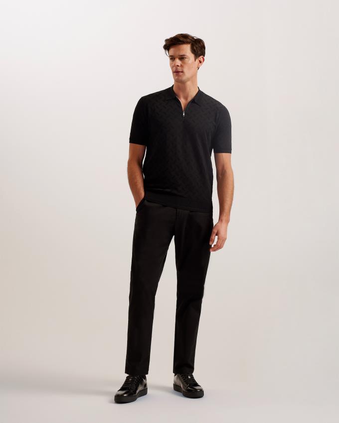 Polo Ted Baker Textured Knit Zip Noir Homme | LVW-51185477